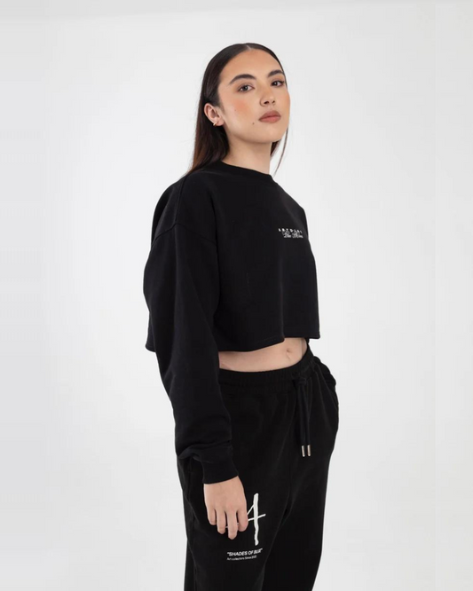 BLUE MINES BLACK CREWNECK CROPPED HODDIE